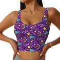 thumbnail image 3 of Goofa Retro 80s Style Printed Sports Bras for Women, High Impact Running Bra Workout Crop Tank Tops Longline Sports Bra Push up-X-Large, 3 of 9