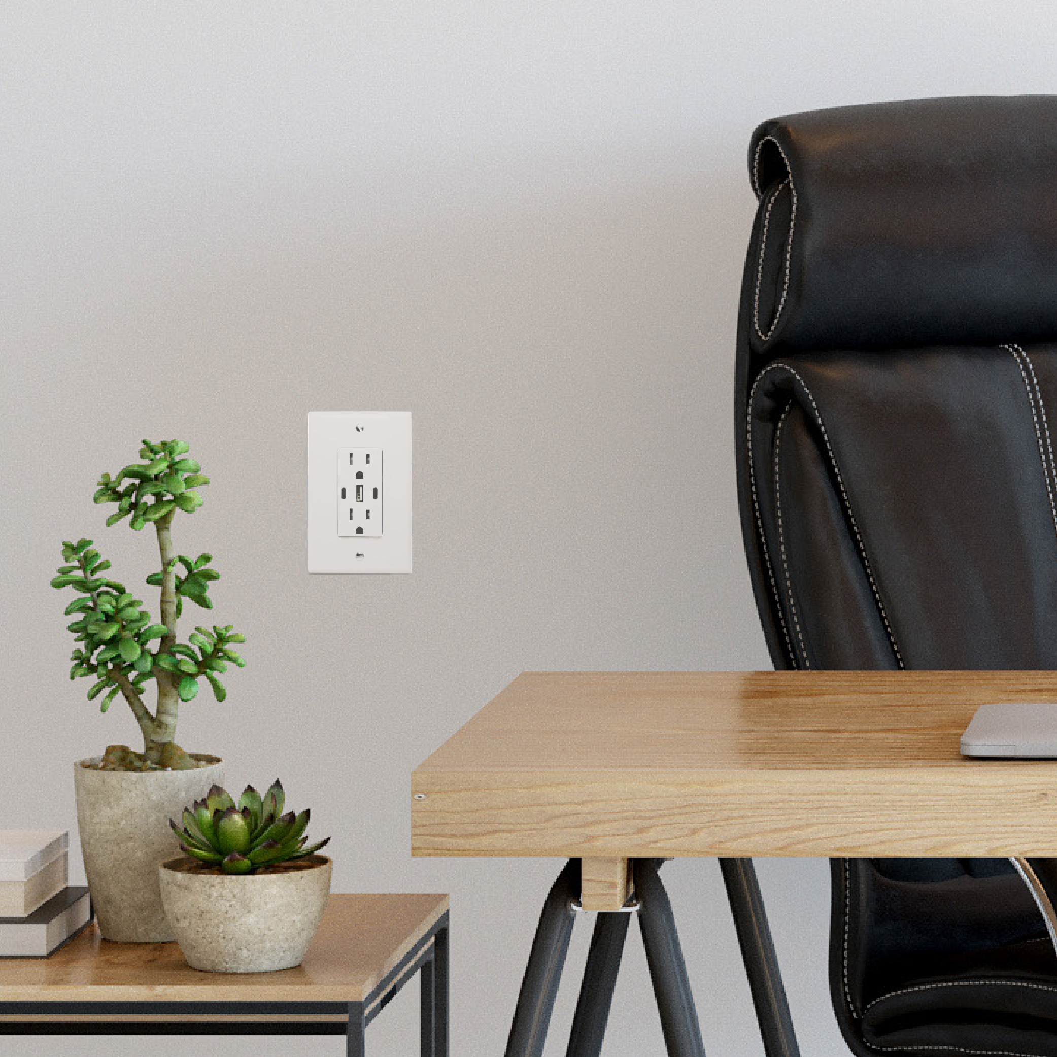 Faith 4.17 in. x 1.74 in. White 15A Tamper Resistant Duplex Receptacle Outlet with USB Ports for Type C and Type A and Screwless Wall Plate UC2A1-15A6ASP, Electrical Outlet and USB Wall Charger