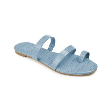 

JOURNEE COLLECTION Womens Blue Crocodile Toe Loop Comfort Strappy Daiya Round Toe Slip On Slide Sandals Shoes 9.5 M