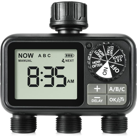 Sprinkler Timer,3 Outlets Programmable Water Timer with Brass Inlet for Garden Hose,Outdoor with Rain Delay/Manual/Automatic Watering System,Digital Irrigation Timers for Yard,Lawn