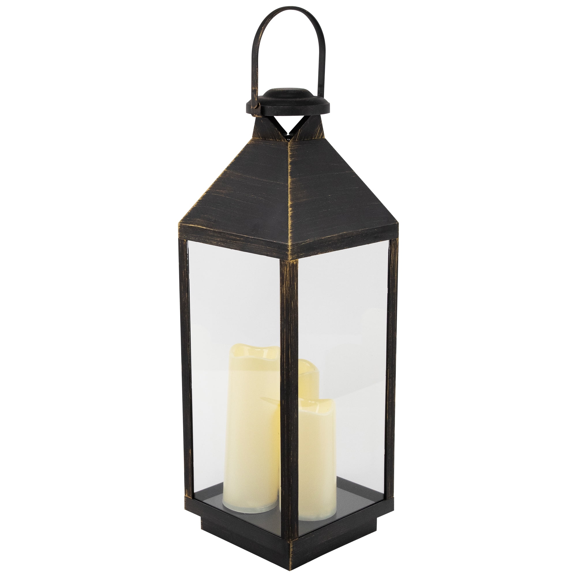 Northlight Lantern with Flameless LED Candles - 24" - Gold and Brushed Black