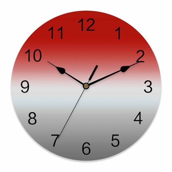 Wall Clock Red Grey Ombre Clocks PVC Silent Non-Ticking Battery Operated Decorative Gradient Gradual Color Round Clock for Home Living Room Kitchen Bedroom Office School Wall Decor 10 Inch