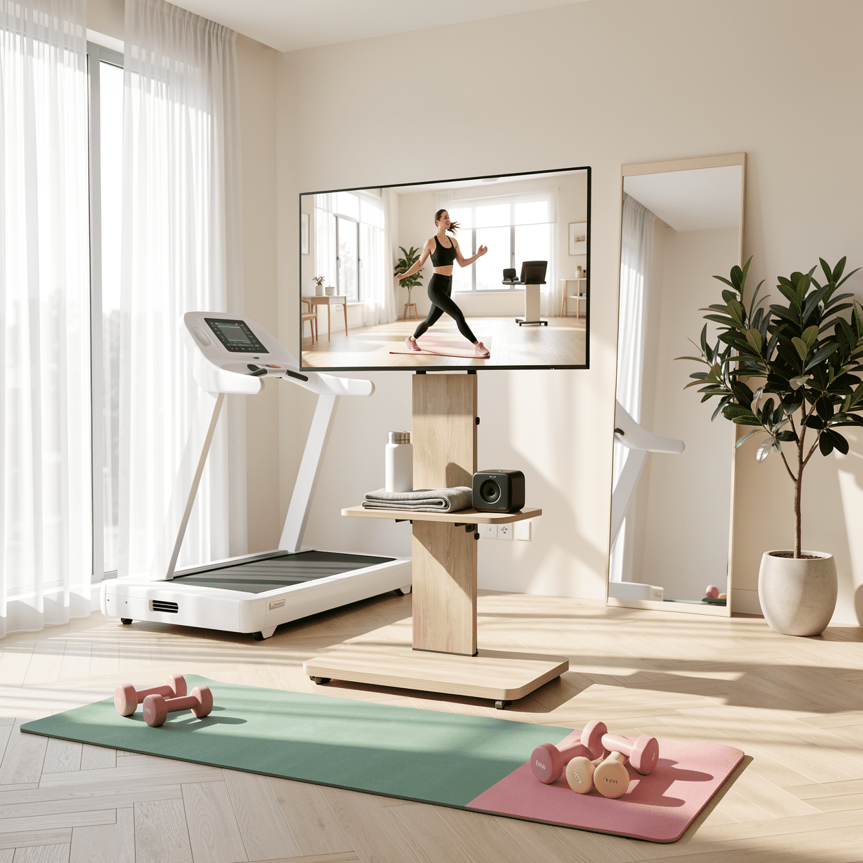 Homy Casa Mobile TV Stand for 32-75 Inch TVs with Wheels Adjustable Height Swivel Mount with Storage Shelf