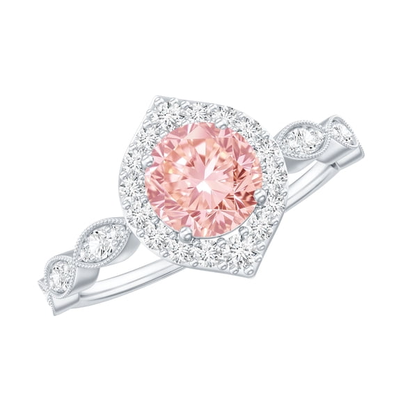 Rosec Jewels Lab Grown Pink Diamond Engagement Ring - 1 Carat - Fancy Pink Color VVS Clarity - Vintage Pink Diamond Ring, 925 Sterling Silver, US 4.00