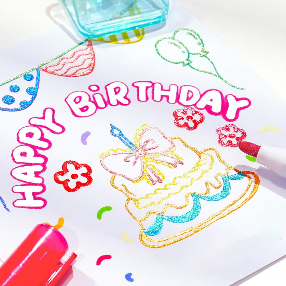 Dual-Line Sparkle Contour Pen – Metallic & Glitter Self-Outlining Markers for Writing & Drawing, Available in 8 to 36 Colors(36PCS)