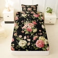 thumbnail image 3 of Erosebridal Chic Flower Twin Sheet Sets for Female, Black Bedding, 3 Pieces, 1 Flat Sheet 1 Fitted Sheet and 1 Pillowcase, 3 of 5
