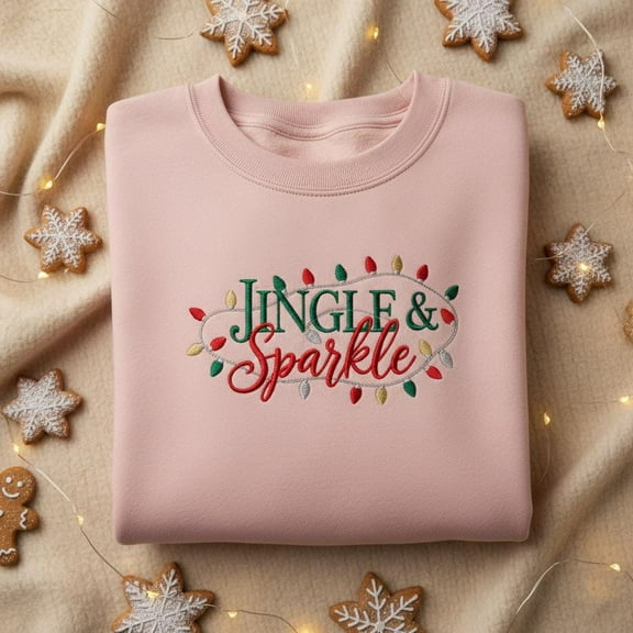 Jingle & Sparkle Embroidered Christmas Sweatshirt, Festive Lights Hoodie, Holiday Party Crewneck, Christmas Mom Gift, Winter Apparel