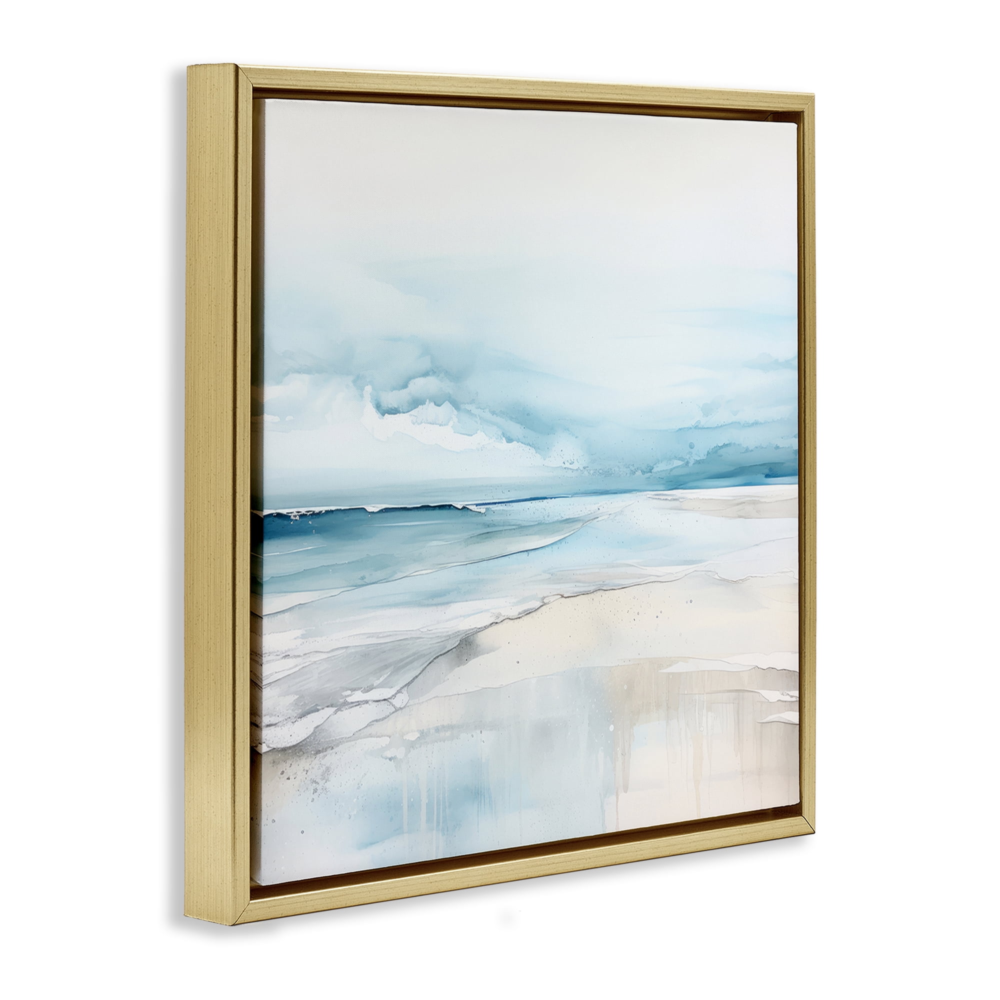Stupell Industries Abstract Modern Shoreline Abstract Painting Gold Floater Framed Canvas Art Print Wall Art, 25 x 25