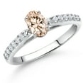 thumbnail image 2 of Gem Stone King 10K White Gold Peach Morganite and White Lab Grown Diamond Engagement Ring for Women (0.68 Cttw, Oval 6X4MM, Gemstone October Birthstone, Size 6), 2 of 4