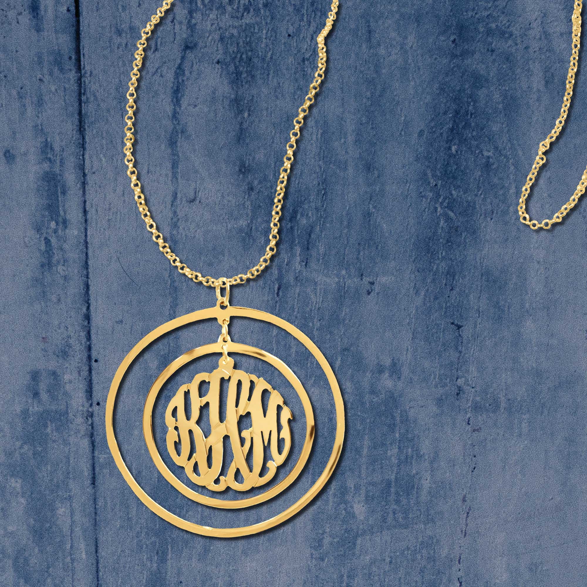 Personalized 14K Gold Plated Sterling Silver Circular Chandelier Pendant Monogram Necklace