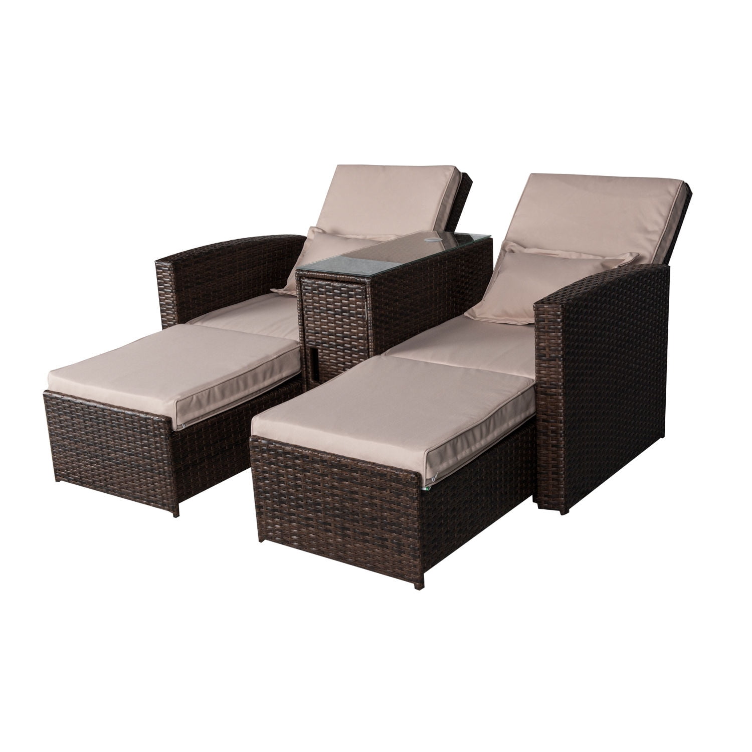 Outsunny 3-Piece Outdoor Rattan Wicker Chaise Lounge Furniture Set by Aosom