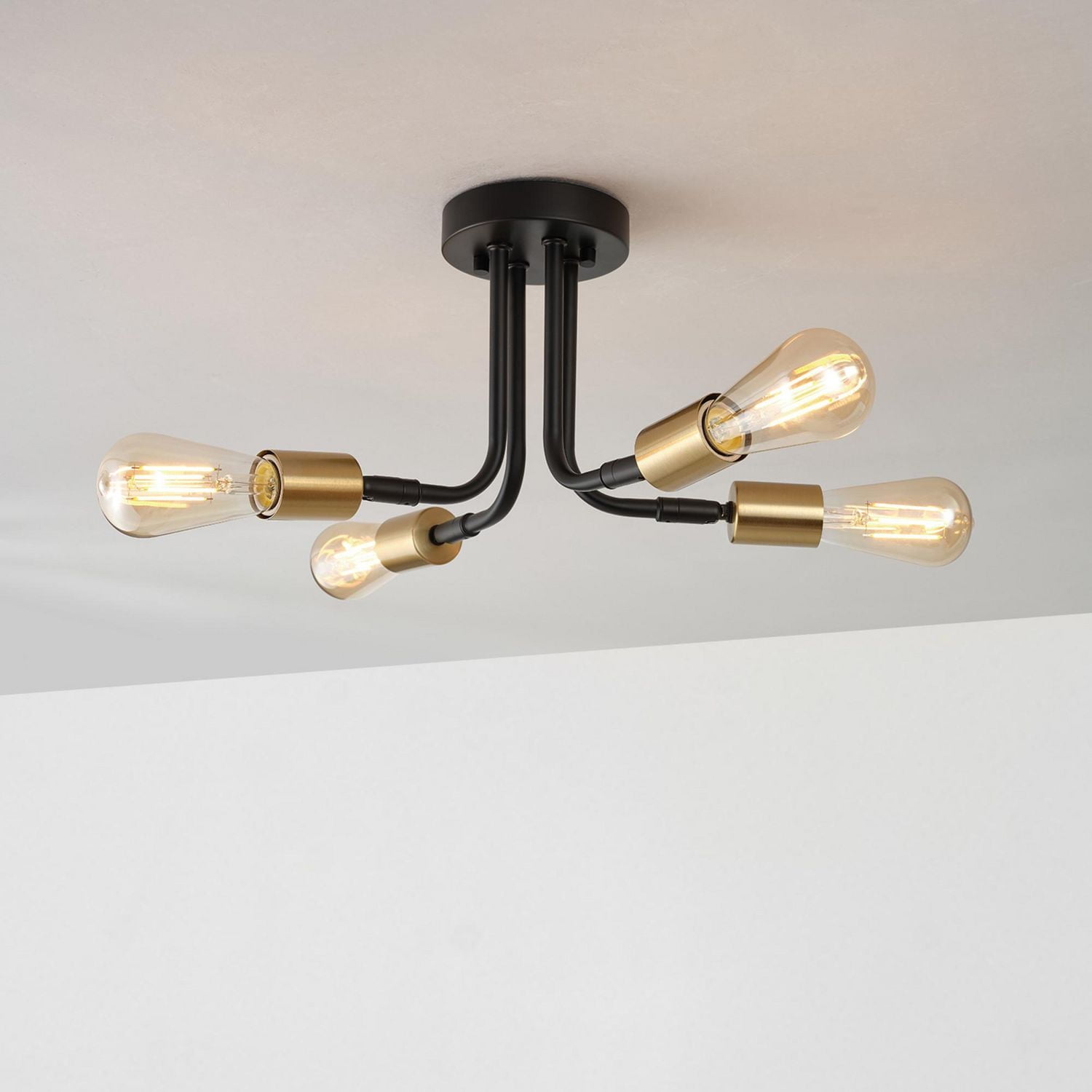 4-Light Matte Black Adjustable Socket Semi-Flush Mount Ceiling Light