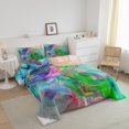 thumbnail image 3 of Teal Pink Green Comforter Set King Modern Marble Bedding Set King, Gold Metallic Bedding Comforter Sets Chic Foil Print Duvet Set, Abstract Mountain Fluid Quilted Comforter Home Decor, 3 of 6