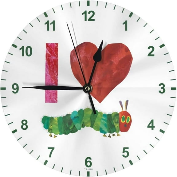Round Wall Clock Non-Ticking Silent Battery Operated Clock 10 Inch, I Love The Very Hungry Caterpillar Home Decor for Living Room, Kitchen, Bedroom, and Office