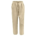 thumbnail image 4 of Babysbule Women's Pants Women Casual Solid Cotton Linen Drawstring Elastic Waist Long Wide Leg Pants, 4 of 6