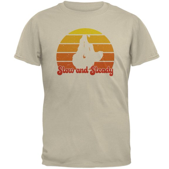 Sloth Slow and Steady Retro Sunset Mens T Shirt Yellow Haze 2XL