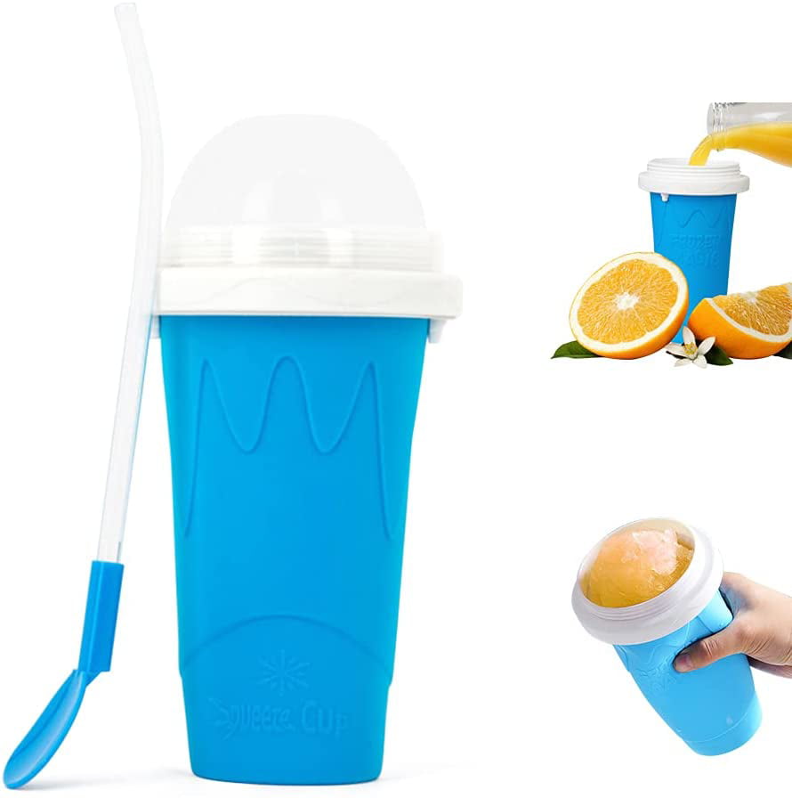 Blue Slushie Maker Cup,Magic Quick Frozen Smoothies Cup,Cooling Cup Slushie Machine,Double Layer 2 in 1 Squeeze Cup,Homemade Ice Cream Maker for Children and Family 