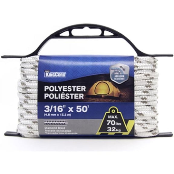 Mibro 342751BG 0.18 in. x 50 ft. Gray & White Polyester Diamond Braid Rope