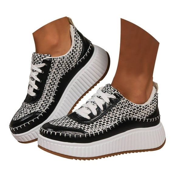 Mepaouo Women Casual Platform Fashion Sneaker Low Top Tennis Shoes Braided Walking Shoes(White,6.5)