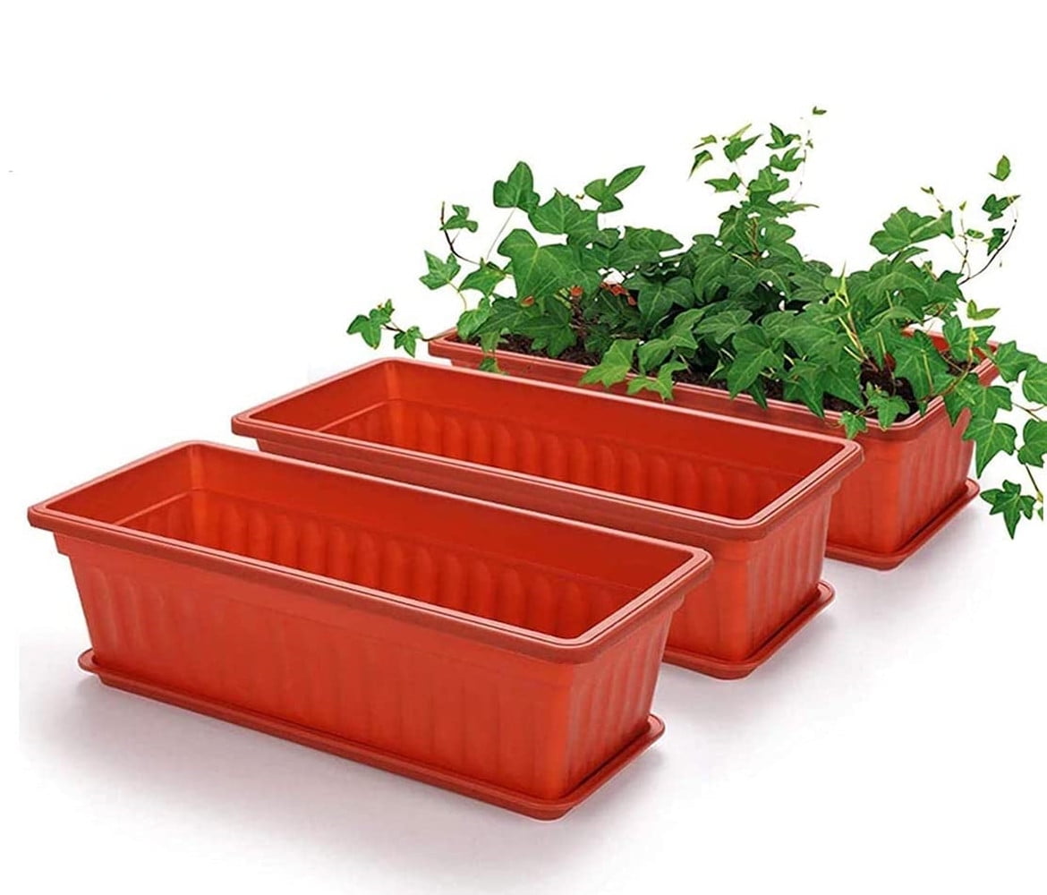 Torubia 3 Packs 17 Inch Premium Plastic Rectangular Window Flower Box
