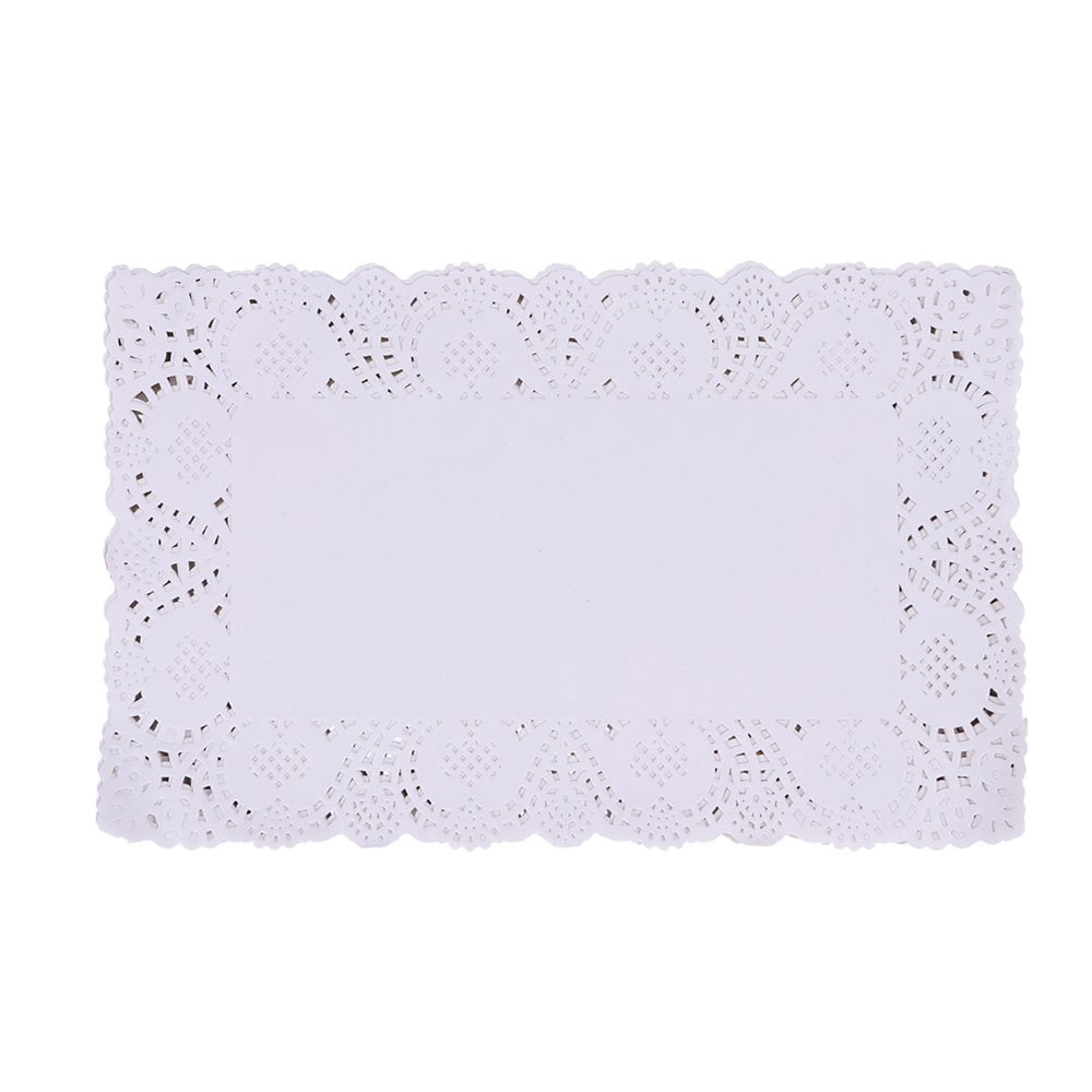 JUNWELL 140pcs Disposable Oil-absorbing Rectangle White Lace Paper Doilies Cake Box Liner Packaging Paper Pad