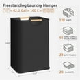 thumbnail image 2 of Large Laundry Hamper 2 Pack, 80L Collapsible Clothes Basket with Bamboo Handles, Freestanding Waterproof Laundry Bag for Bedroom Dorm Towels Toys Organization, Space Saving Foldable Design, Black, 2 of 6