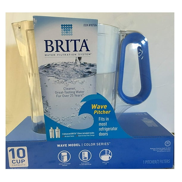 Brita Wave Filtered Water Filter Pitcher 10 Cup Capacity Includes 2