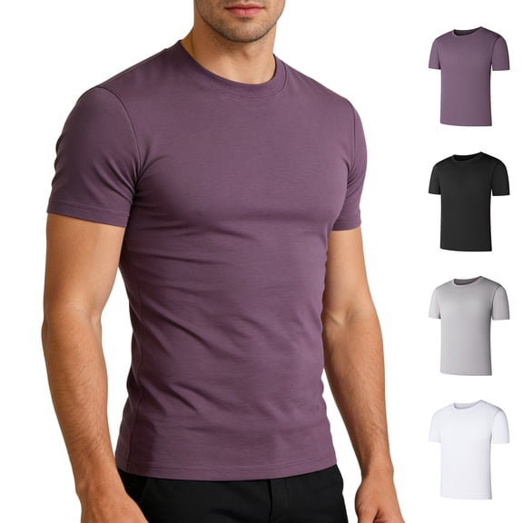 Kojanyu Men's Slim Fit Crew Neck T-Shirt Short Sleeve Basic Cotton Tee Casual Muscle Fit Undershirt Solid Color Tops S-3XL