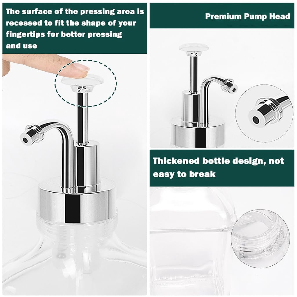 Coffee Syrup Dispenser For Bar  Clear Glass Bottles With Pump Refillable Maple Storage Station Accessories And Organizer 500ml Set Of 2 + Tray (chrome Finish)
