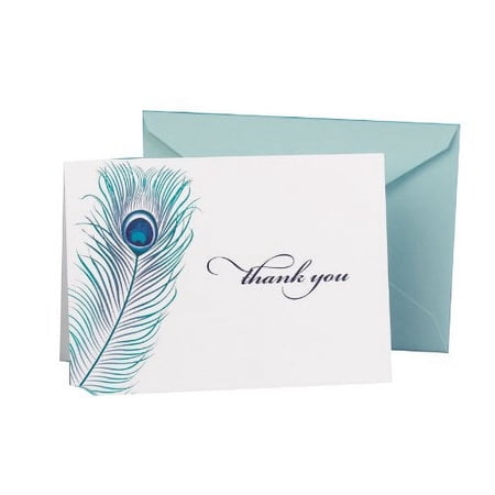 Hortense B. Hewitt 11105 Peacock Feather Thank You Notes, 4.8 x 3.5, 50 Count