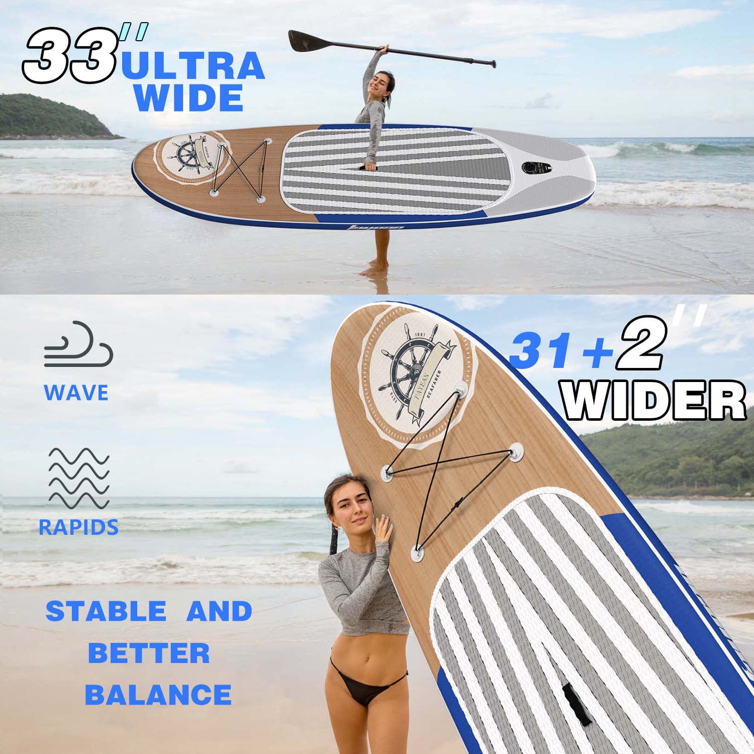 Inflatable Stand Up Paddle Board Non-Slip Deck Complete SUP Accessories 10.5'/11' x 33" x 6"