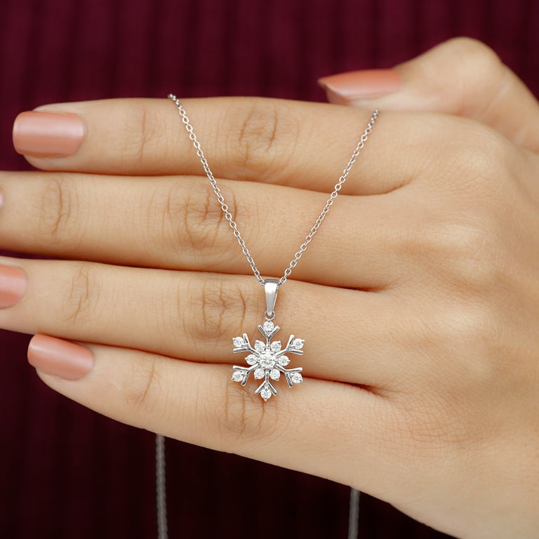 Natural Diamond Snowflake Pendant Necklace for Women HI SI Quality 14K White Gold