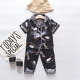 thumbnail image 2 of Toddler Baby Girls Boys Pajamas Kids Satin Short Sleeve Cartoon Button Down Shirt Tops + Long Pants Silk Sleepwear Outfits Loungewear Set Size 3-4T, 2 of 4