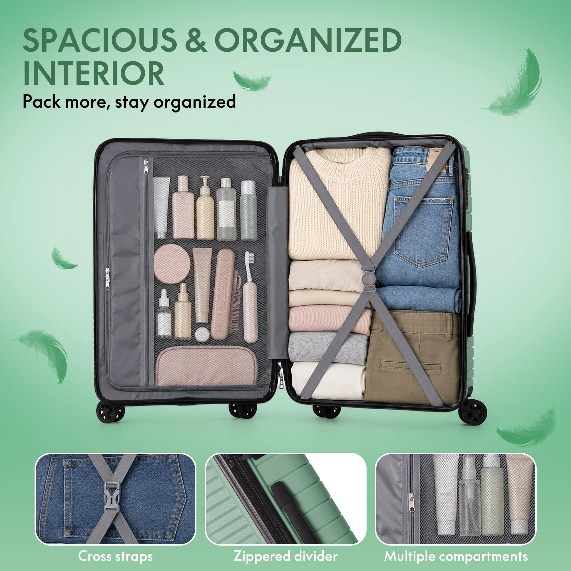 3-Piece PP Hardshell Luggage Set, Lightweight Scratch-Resistant Suitcases with Silent Spinner Wheels & TSA Lock, Green