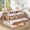 Natural, variant on Harper & Bright Designs Twin Size Platform Bed with Trundle and Small Staircase, Solid Wood Platform Bed Frame with Guardrails and Bookshelves for Boys and Girls, Natural