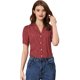 thumbnail image 1 of Blusa de lunares con corazón dulce para mujer, cuello en V, manga corta, casual, con botones rojo XL, 1 of 6