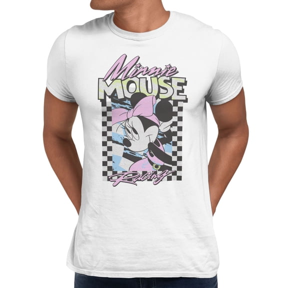 Disney Minnie Mouse Men's Racing Checkered Frame T-Shirt (Bright White, S-XXXL)