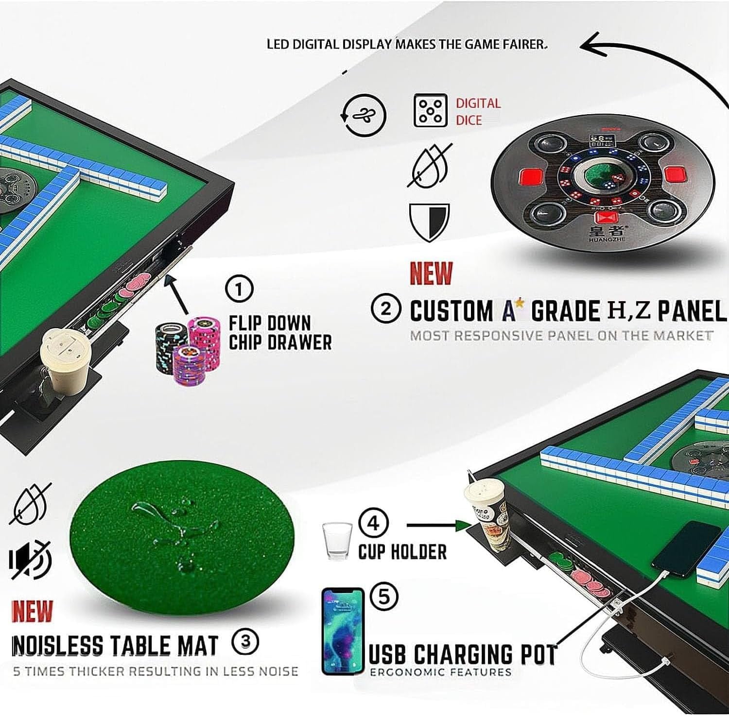 Automatic mahjong table Suitable for Chinese,Folding Electric Mahjong Table ，100K Family Choice,Two sets of 42mm mahjong tiles set， quiet shuffling, （Easy to install）