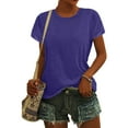 thumbnail image 3 of Adeawade T Shirts For Women Short Sleeve Loose Fit Round Neck Solid Color Simple Style Tee Leisure Clothes M Bu3, 3 of 6