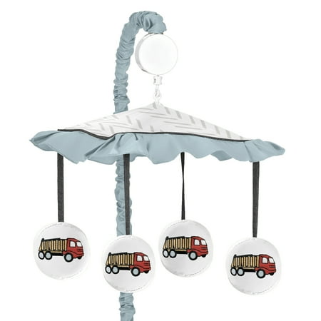 UPC: 0846480072980 | Construction Truck Baby Boy Musical Crib Mobile – Yellow Red and Blue Transportation Chevron Arrow Nursery by Sweet Jojo Designs