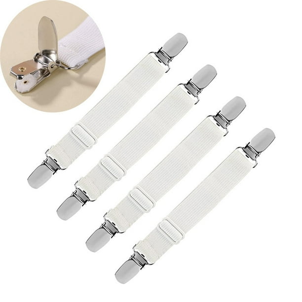 White Bed Sheet Suspenders, 4PCS Adjustable Bed Sheet Holder Straps
