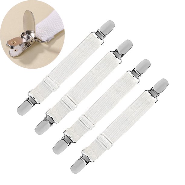 White Bed Sheet Suspenders, 4PCS Adjustable Bed Sheet Holder Straps