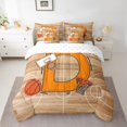 thumbnail image 2 of Homewish Cartoon Monogrammed D Bedding Comforter Set 7-Piece, Orange Brown Basketball King Bedding Sets, Teens Kids Boys Girls Reversible Bed Sheets, Lightweight Room Decor, 2 of 7