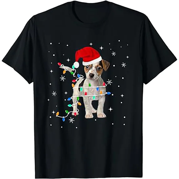 Jack Russell Terrier Holiday Dog Light Christmas Winter Fun Unisex T-Shirt up to size 5XL