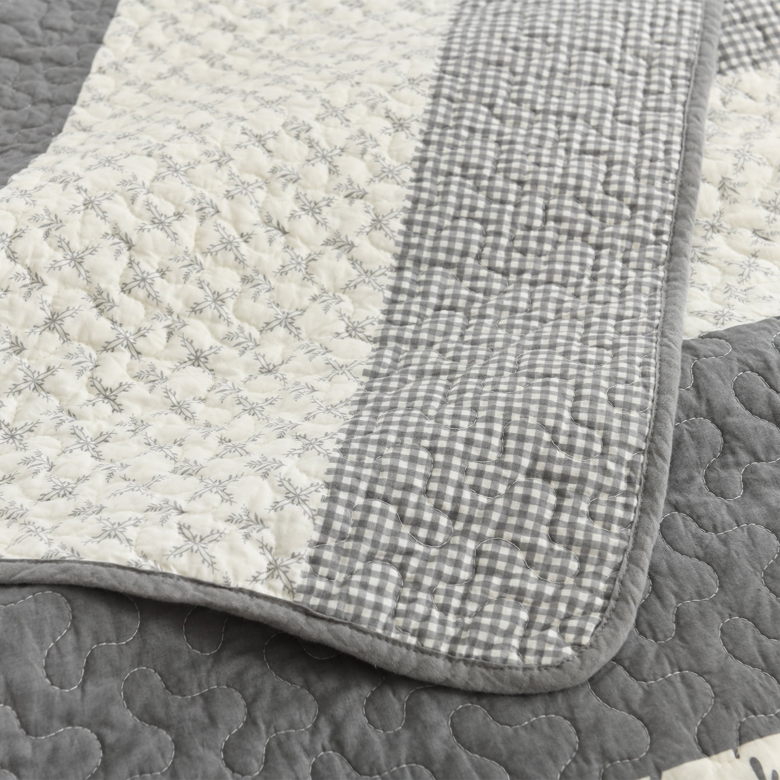 Y-PLWOMEN 100% Cotton Quilt King Size - Gray Striped Lightweight Beige Quilt, Floral Quilted Bedspread Lightweight Comforter Set, Soft Bed Spread for King Bed with Pillow Shams