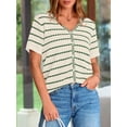 thumbnail image 4 of Top NALANISA Jersey de manga corta con cuello en V de ganchillo verde para mujer, 4 of 9