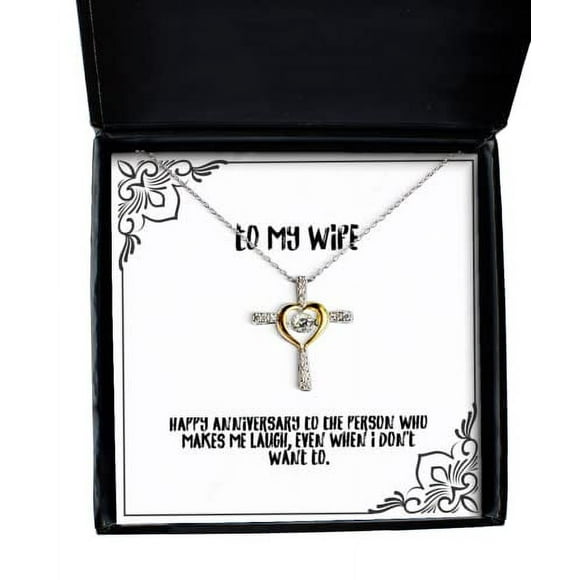 Happy anniversary to the person who makes me laugh,. Cross Dancing Necklace, Wife Present From Husband, Cute Jewelry For Wife, Wife birthday gift ideas, Unique Wife birthday gifts, Best Wife birthday