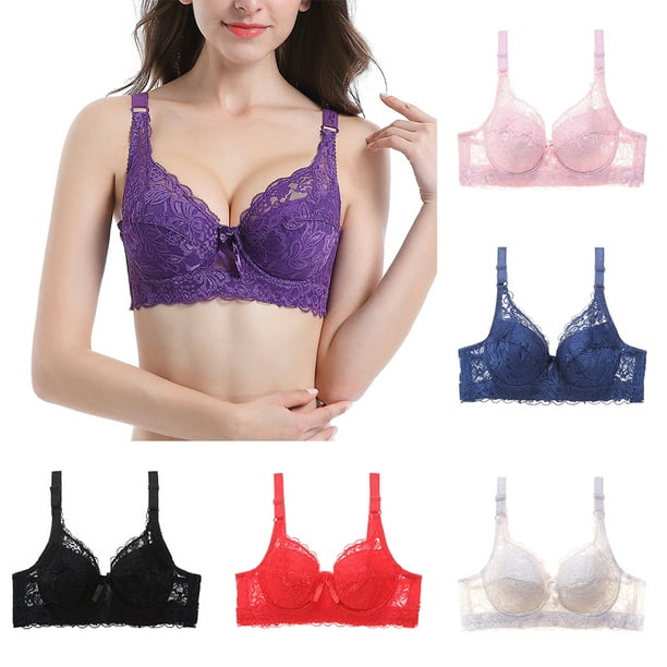 Koszal Two Pieces Sexy Women Floral Lace Underwear Solid Color Push Up Bra  Panties Set