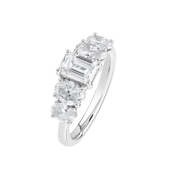 DewberryDiamonds IGI Certified 2.5 Cttw Lab Grown Diamond Five Stone Engagement Wedding Ring Solid 925 Sterling Silver Prong Set Women Jewelry Gifts 14K White Gold Plated (VS/F-G) Size-6