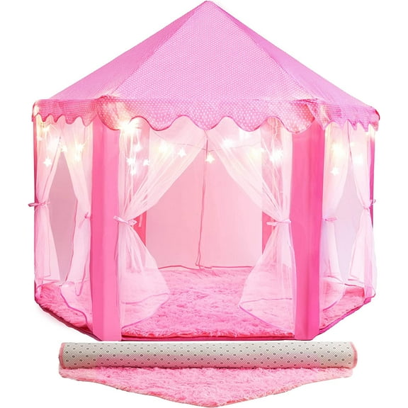 RUNNUT Ultra Soft Rug and LED Star Lights Kids Play Tents, Pink